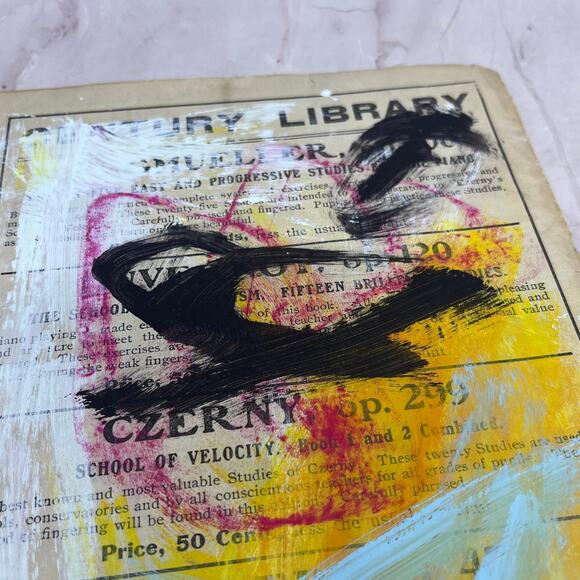 Original Abstract Art Painting "Czerny" On Sheet Music 7x10 - Picture 4 of 5